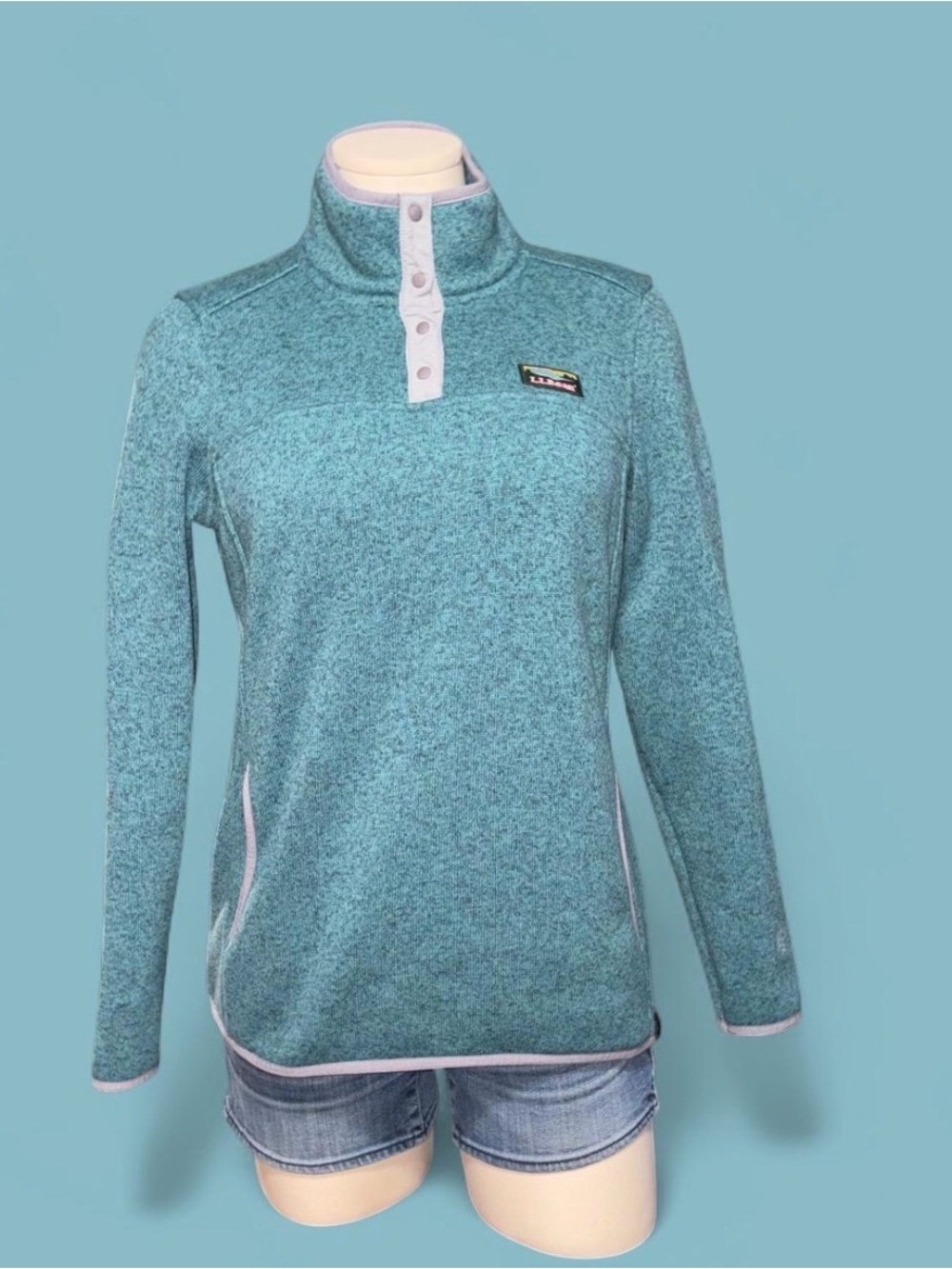 L.L. Bean Teal Heathered Snap-Neck Pullover